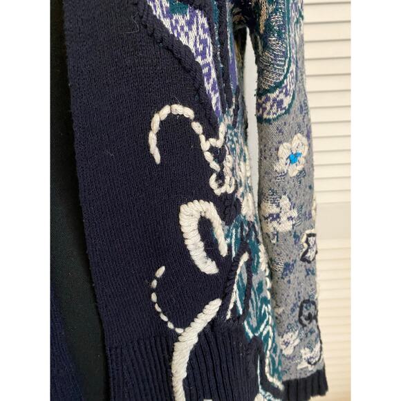 Anthropologie HWR MONOGRAM Emmia Hand Stitched‎ Embroidered Cardigan Sweater S - Picture 3 of 7